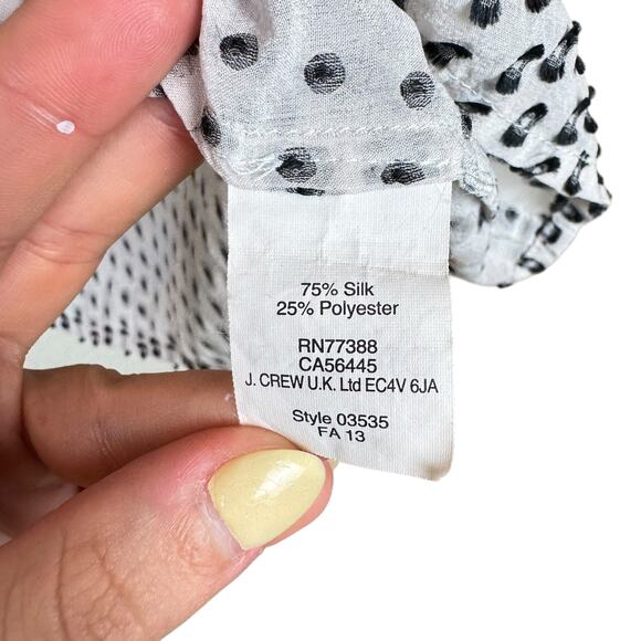 J. Crew Black & White Swiss Dot Silk Blend Long Sleeve Mock Neck Blouse - Picture 13 of 14